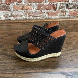 Via Spiga Black Leather Wedges
